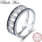 BLACK AWN Настоящее серебро 925 пробы, ювелирное изделие, кольцо на палец, черное шпинель, полые Свадебные Кольца для женщин G033