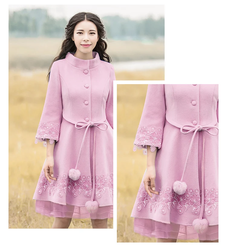 3XL, новинка, модная Осенняя зимняя женская шерстяная куртка с вышивкой, однобортное пальто, Женское пальто с расклешенными рукавами