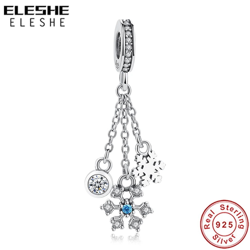 ELESHE бусины из стерлингового серебра 925 Шарм сверкающая Хрустальная подвеска Снежинка бусины подходят оригинальные Амулеты Браслет с подвесками DIY ювелирные изделия