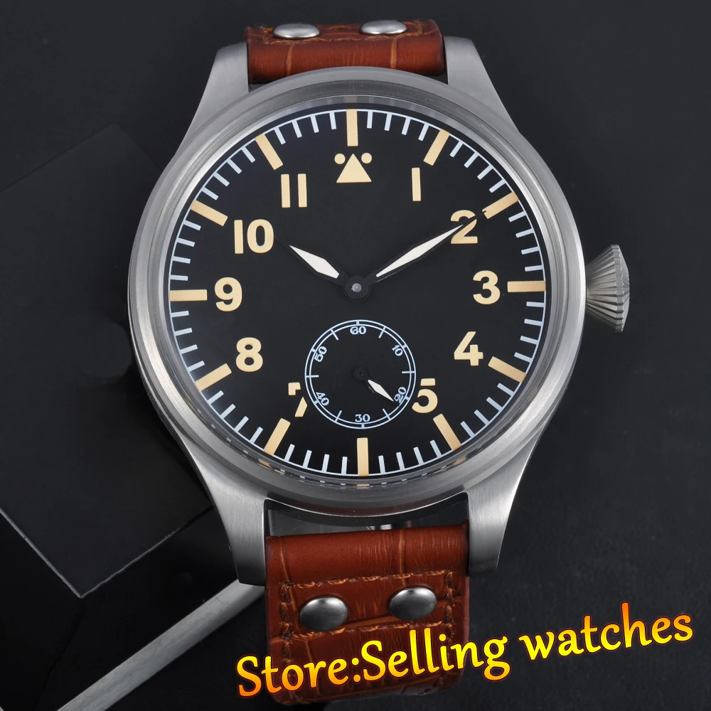 55 мм Parnis черный циферблат с желтыми отметками Пряжка для установки 6498 часы ручным