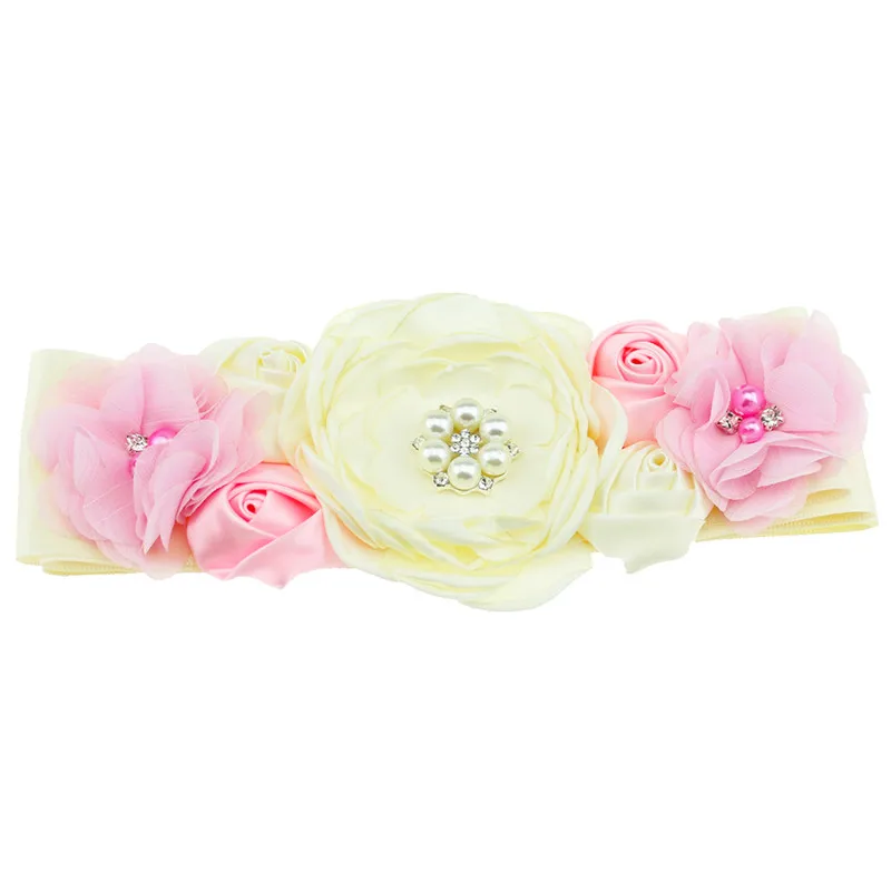 Ivory Pink 1 шт. сатиновая свадьбное платье со стразами пояс с цветами для девушки пояс для беременных фотографии реквизит-Аксессуары - Цвет: Ivory Pink