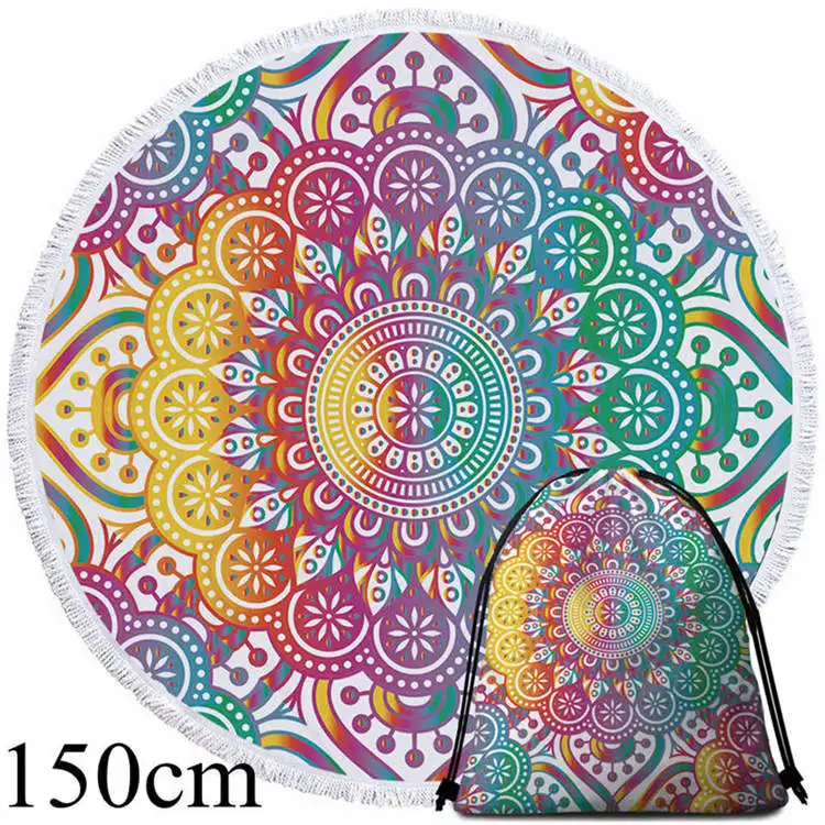 001 Towel 150cm-Bag BeddingOutlet, мандала, гобелен, разноцветный цветок, Круглый, пляжное полотенце, богемный принт, Toalla, солнцезащитное одеяло, девчачий Коврик для йоги, 150 см - Цвет: 001 Towel 150cm-Bag