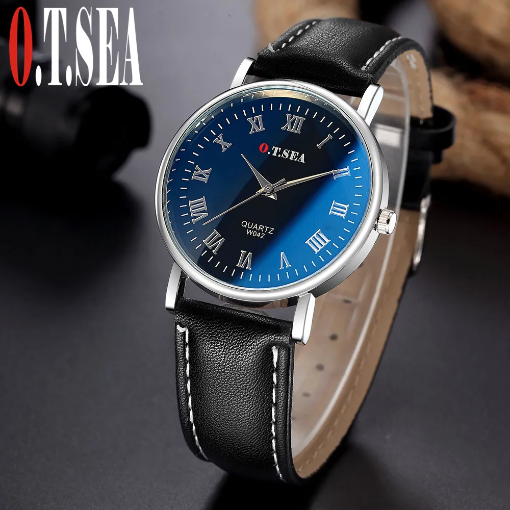 Мужские кварцевые часы в стиле милитари O.T.SEA Blue Ray Glass из искусственной кожи