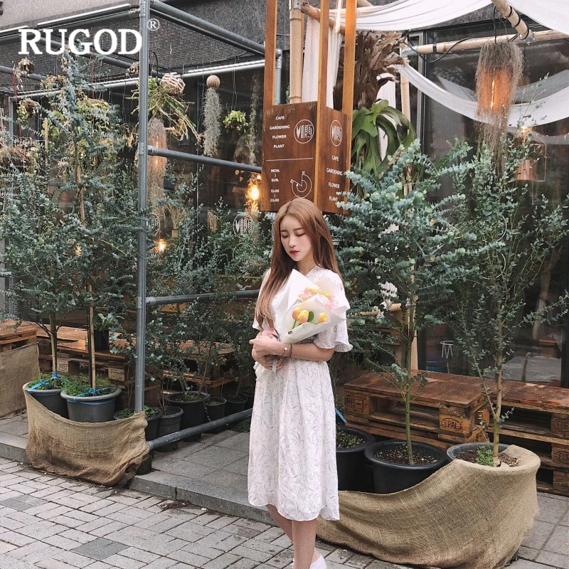 RUGOD Новое милое женское летнее платье с коротким рукавом однотонное элегантное