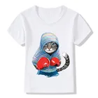 Детская летняя суперкрутая забавная футболка с рисунком боксерской кошки, Детская мультяшная одежда, повседневные топы для мальчиков и девочек, ooo5043