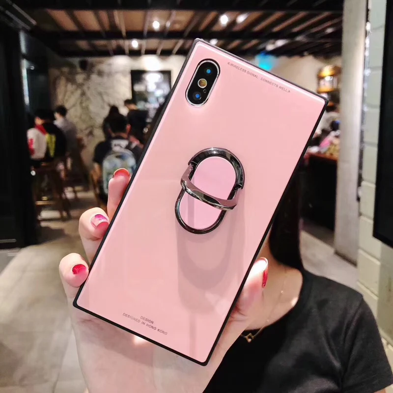 Роскошное квадратное закаленное стекло чехол подставка для телефона iphoneX 6 6s 6plus 7