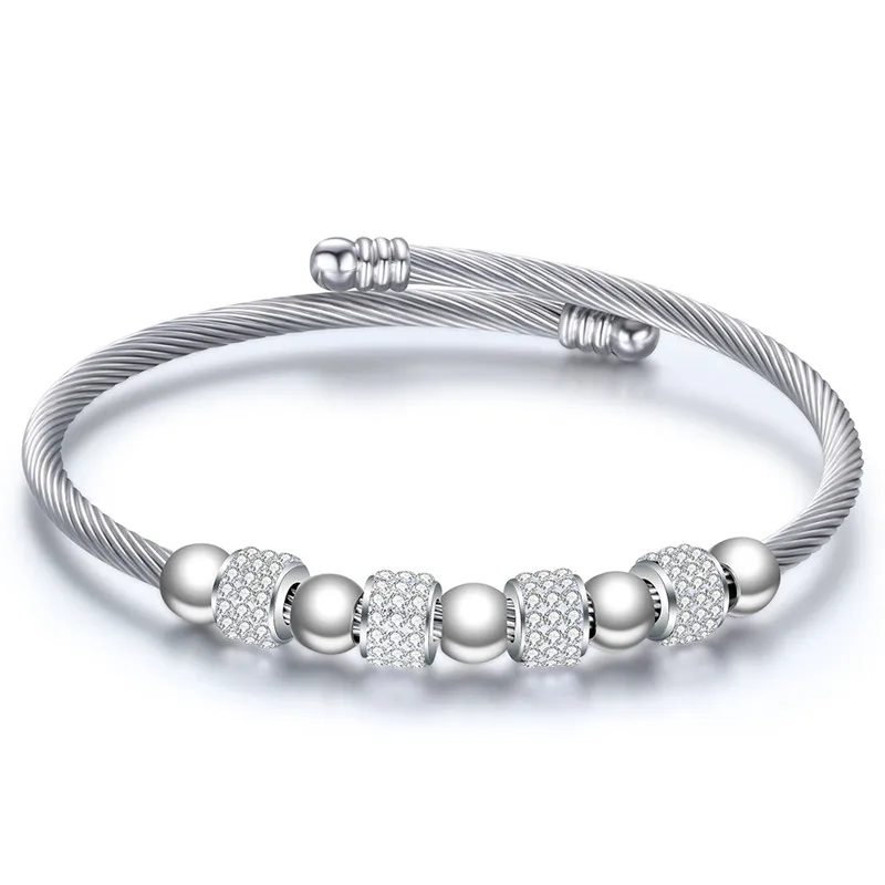 Modyle New Fashion Silver Color Stainless Steel Jewelry Brand White CZ Stone Heart Bracelets bangles for Women Bijoux - Окраска металла: 83311