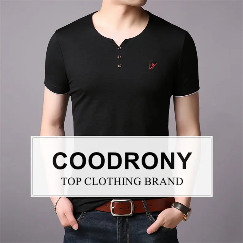 COODRONY, Мужская футболка с коротким рукавом, мужская летняя уличная одежда, повседневные мужские футболки, хлопковая Футболка с воротником, homme S95002