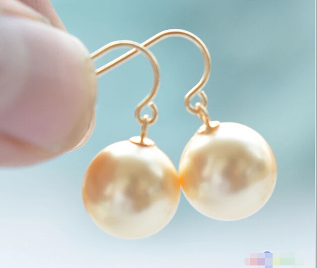 Женская свадебная доставка&gt 12 мм позолоченные круглые жемчужные висячие серьги