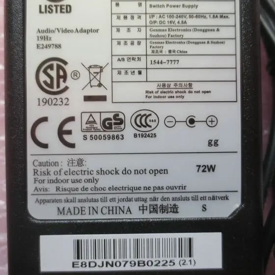 Новый оригинальный 16V 4.5A 4PIN адаптер зарядное устройство для LG Monitor LCA02 Замена 15V