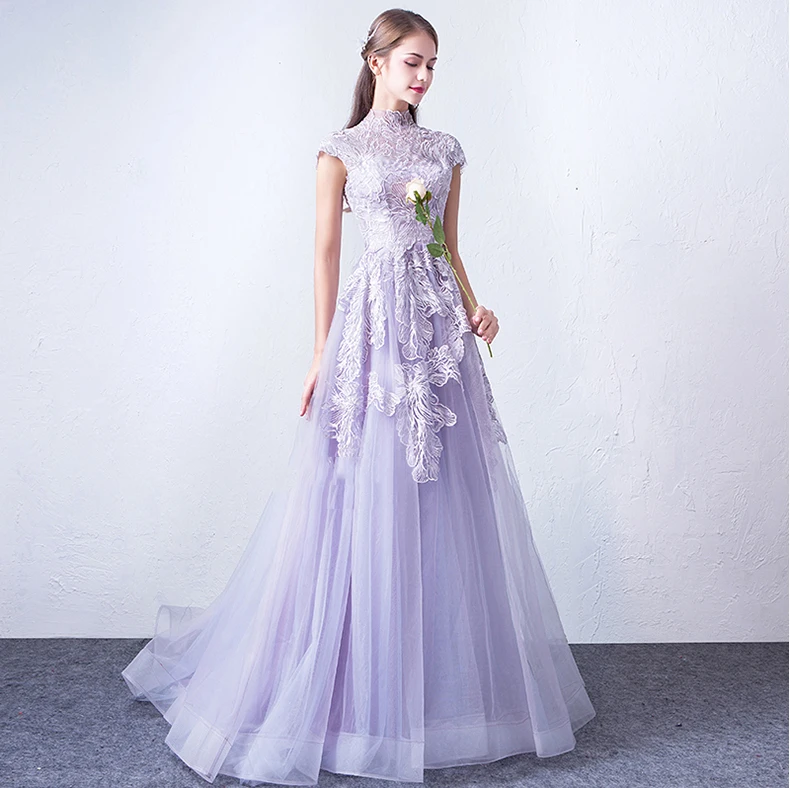Lilla Evening Dresses 2019 new yearfairy sweet party Gowns for young lady lace flower illusion formal dress Robe De Soiree | Свадьбы и