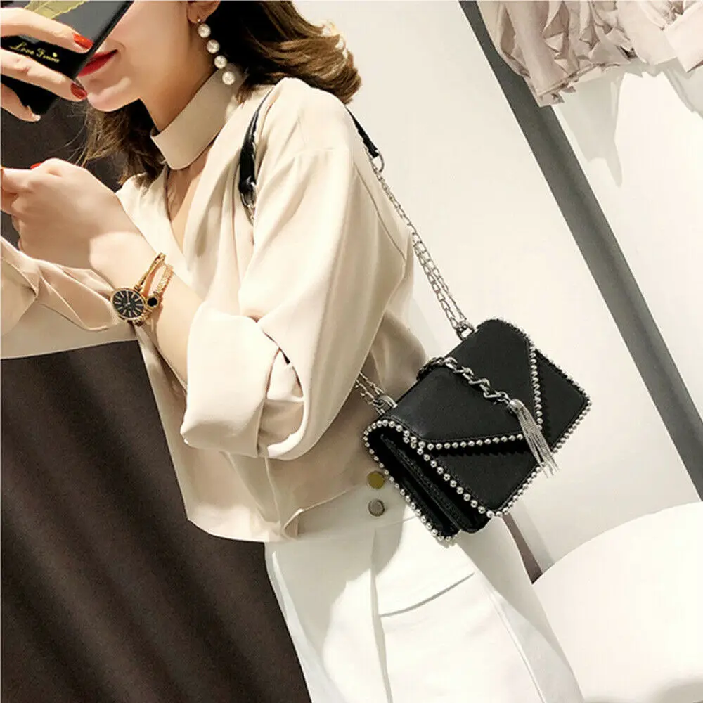 Женская сумка-мессенджер из искусственной кожи с цепочкой и шипами модная сумка