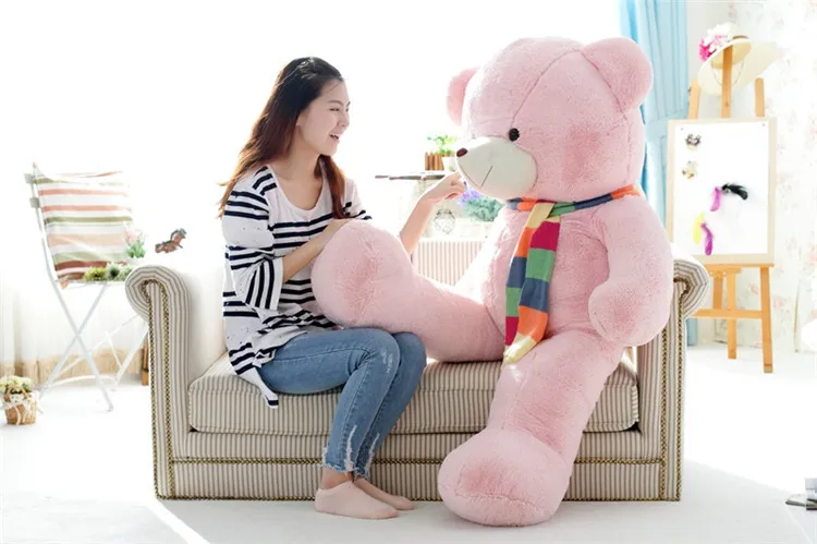Мягкая игрушка большой 150 см розовый медведь плюшевая толстый с шарфом кукла
