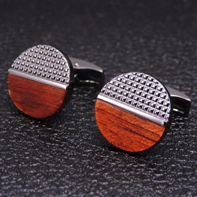 

DY The new high-quality copper material fashion men's French Cufflinks gun black rosewood circular pattern Cufflinks