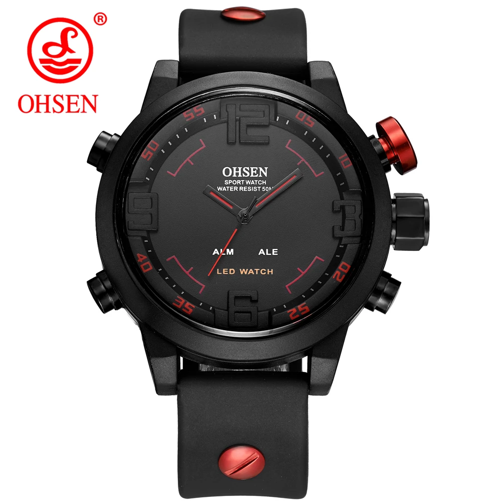 OHSEN Relogio Masculino мужские часы Топ люксовый бренд светодиодный цифровые спортивные