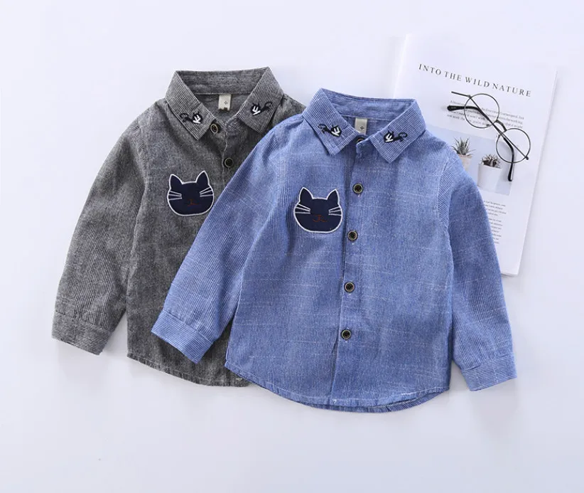 

Cute Baby Boys Shirts Long Sleeve Striped Shirt Tops Blouse For Children Fashion Cartoon Turn-Down Collar Kids Clothes Gifts