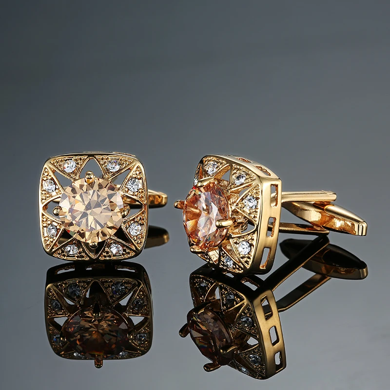 

gold white Crystal Cuff link Wholesale Button designer High Quality shirt cufflinks for mens Best Wedding party Gift Jewelry