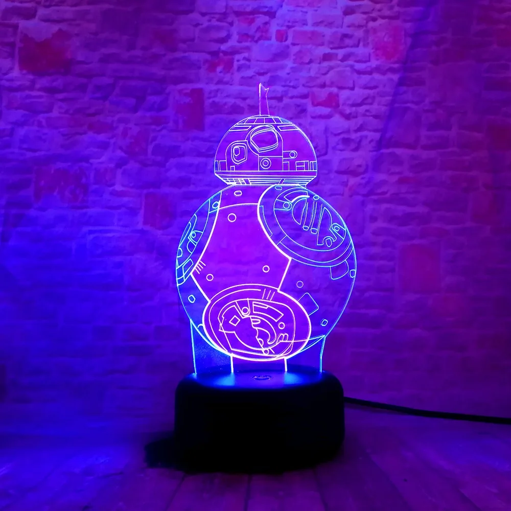 BB 8 3D разноцветная лампа Звездные войны Fuwa Force Пробуждение ночное прикосновение 7