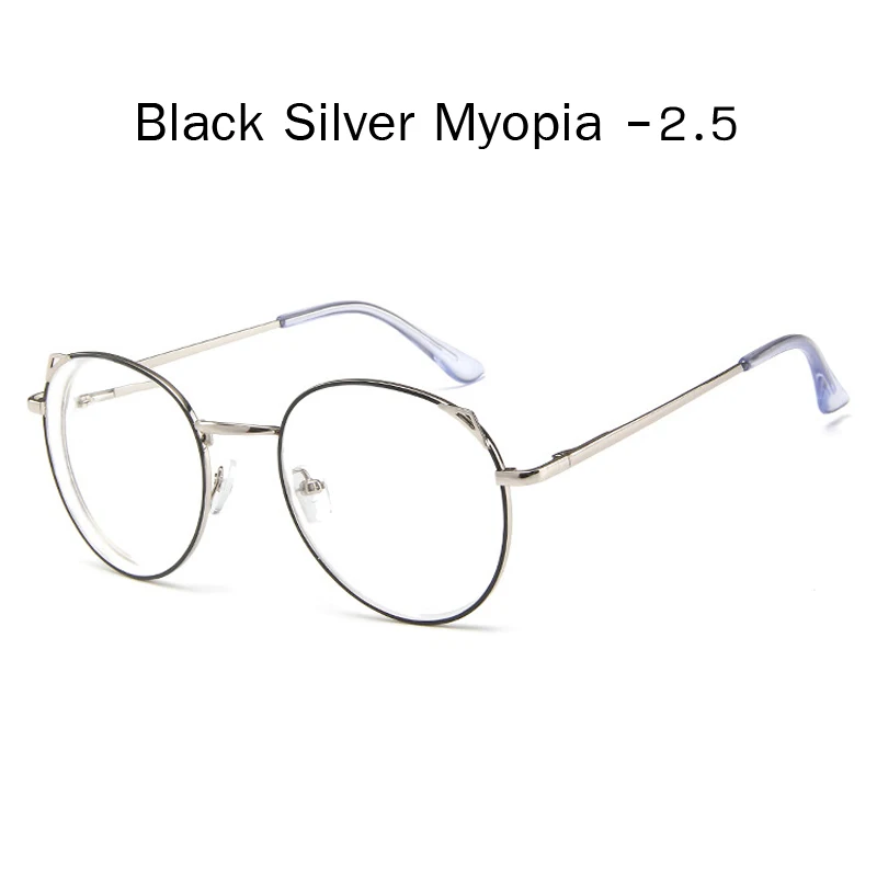 black silver 2.5 Zilead кошачьи уши металлические очки для близорукости для женщин и мужчин ясное зрелище близорукое с диоптрией-1.0to-4,0 - Цвет оправы: black silver 2.5