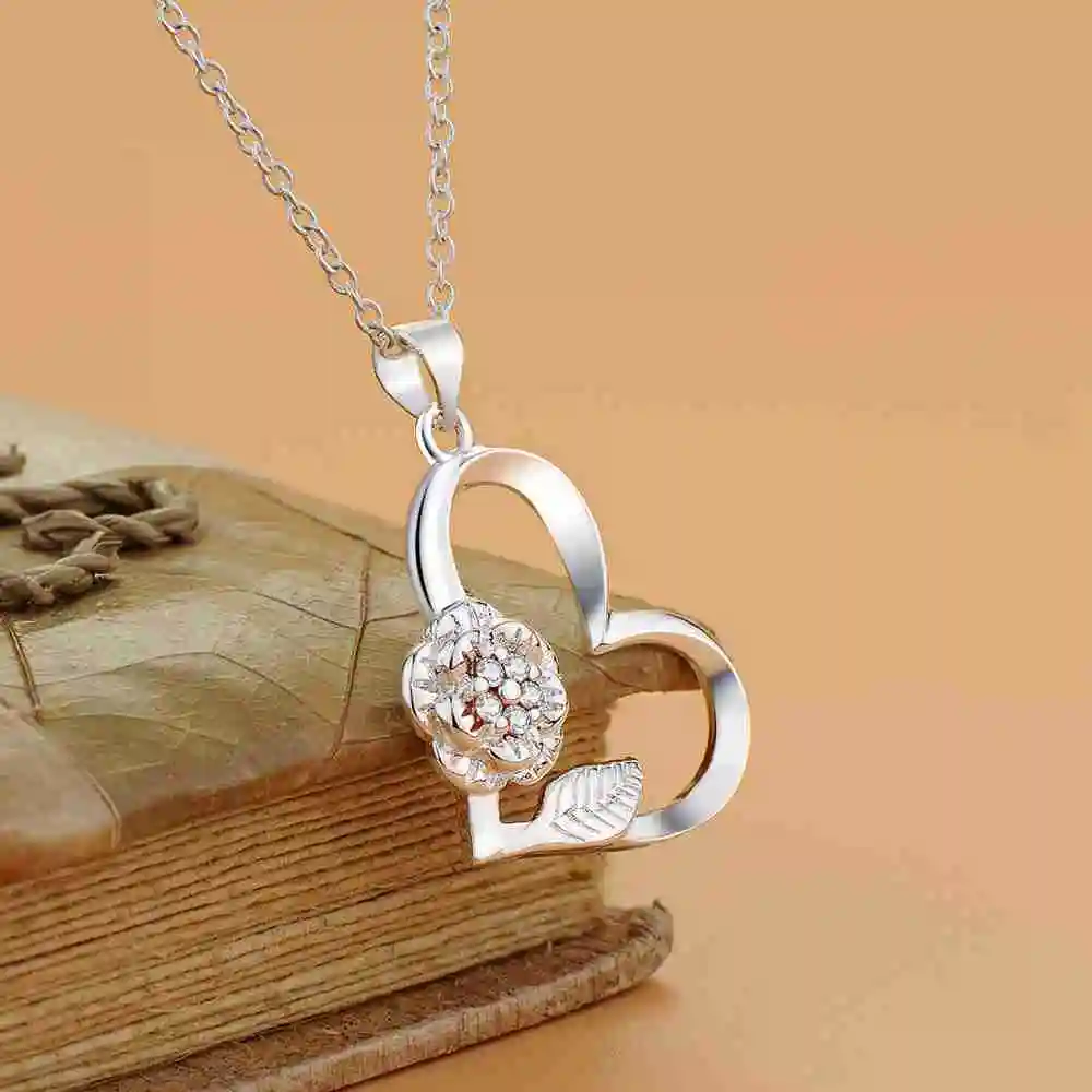 Ожерелье женское новое сердце цветок ожерелье с подвеской со стразами bijoux femme 3