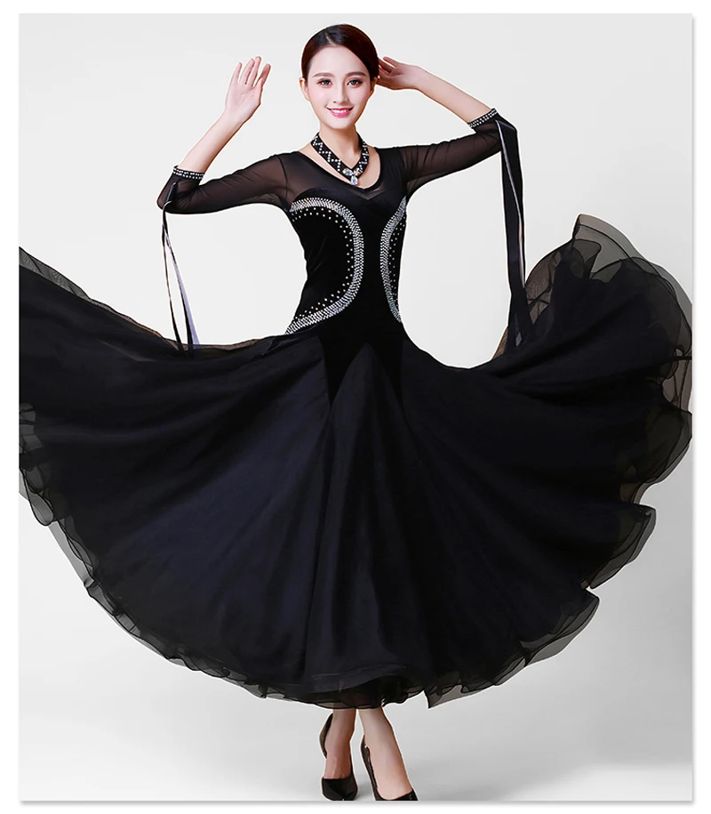 Стандартный Танцы Платья для женщин черный Танго Сальса Костюмы бальных танцев