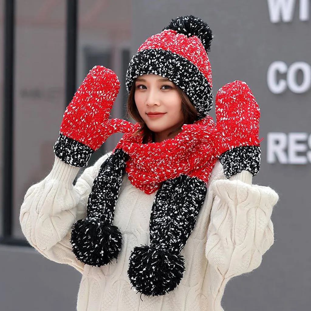 Red Комплект шапка и шарф, модная шапка и шарф для девочек, зимние аксессуары, женская шапка и шарф, Tocas E Gorros Feminino Inverno - Цвет: Red