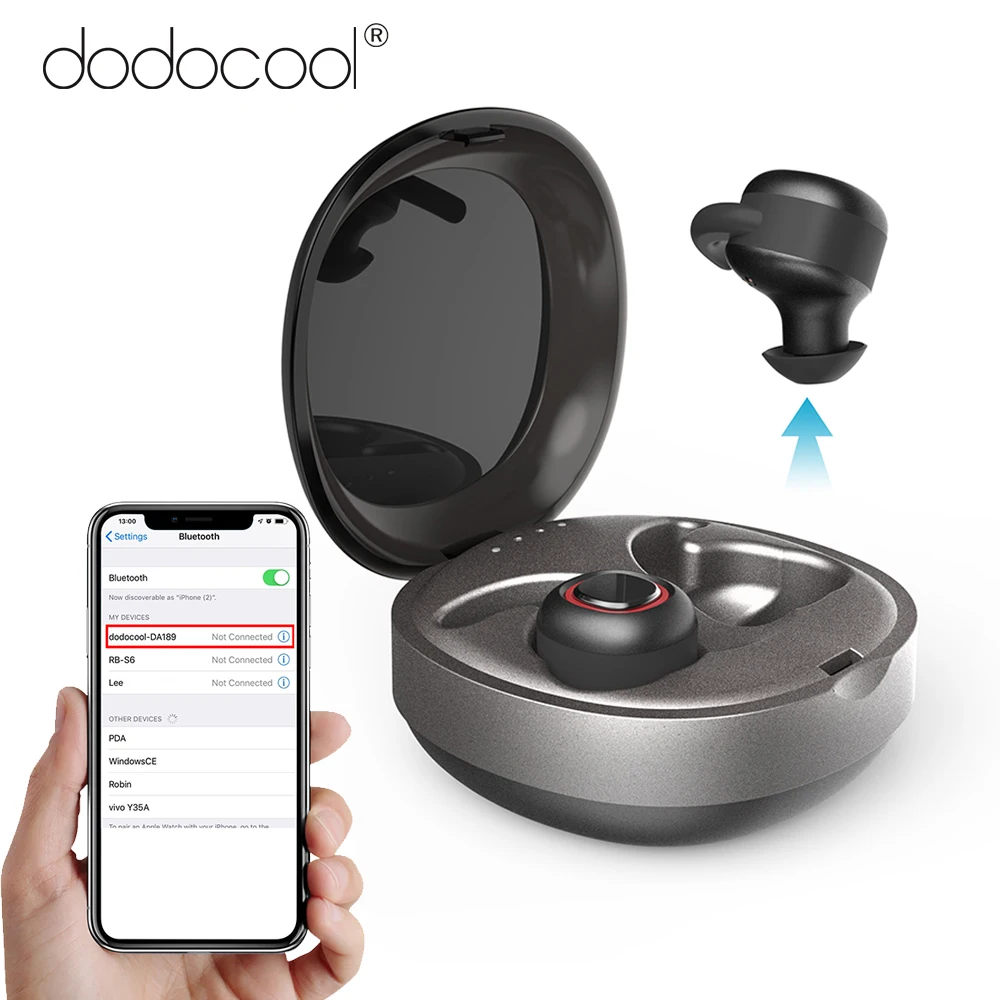 Dodocool настоящие Беспроводные наушники с микрофоном, стерео Bluetooth наушники с зарядной коробкой, мини спортивные наушники для iPhone