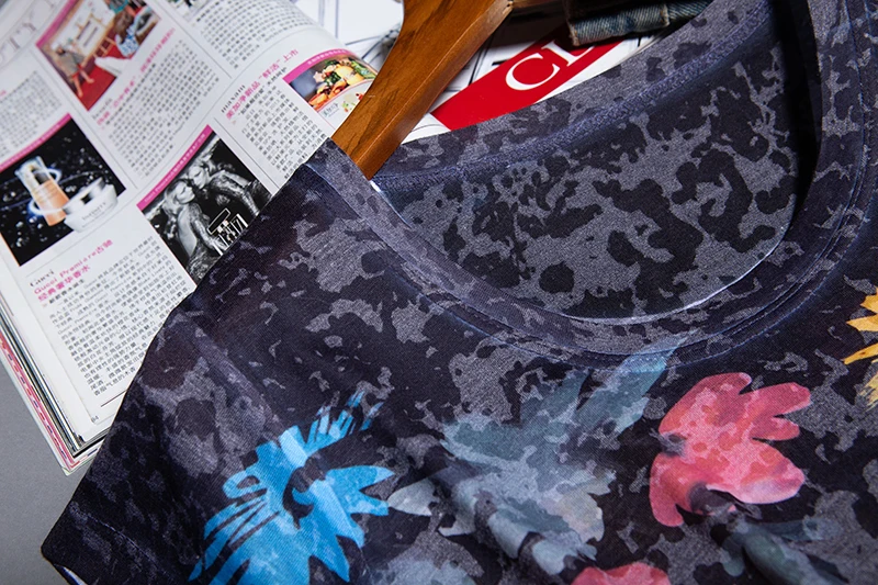 Черная женская футболка с цветочным принтом, 5XL 4XL, с коротким рукавом и круглым вырезом, тонкие летние футболки, Забавные футболки