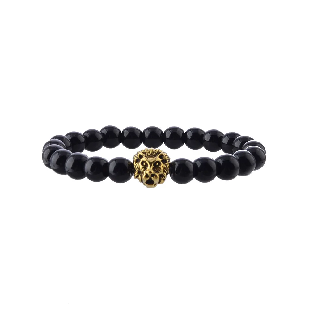 Модный мужской браслет 2 шт./компл. винтажный с черной бусиной короной головой