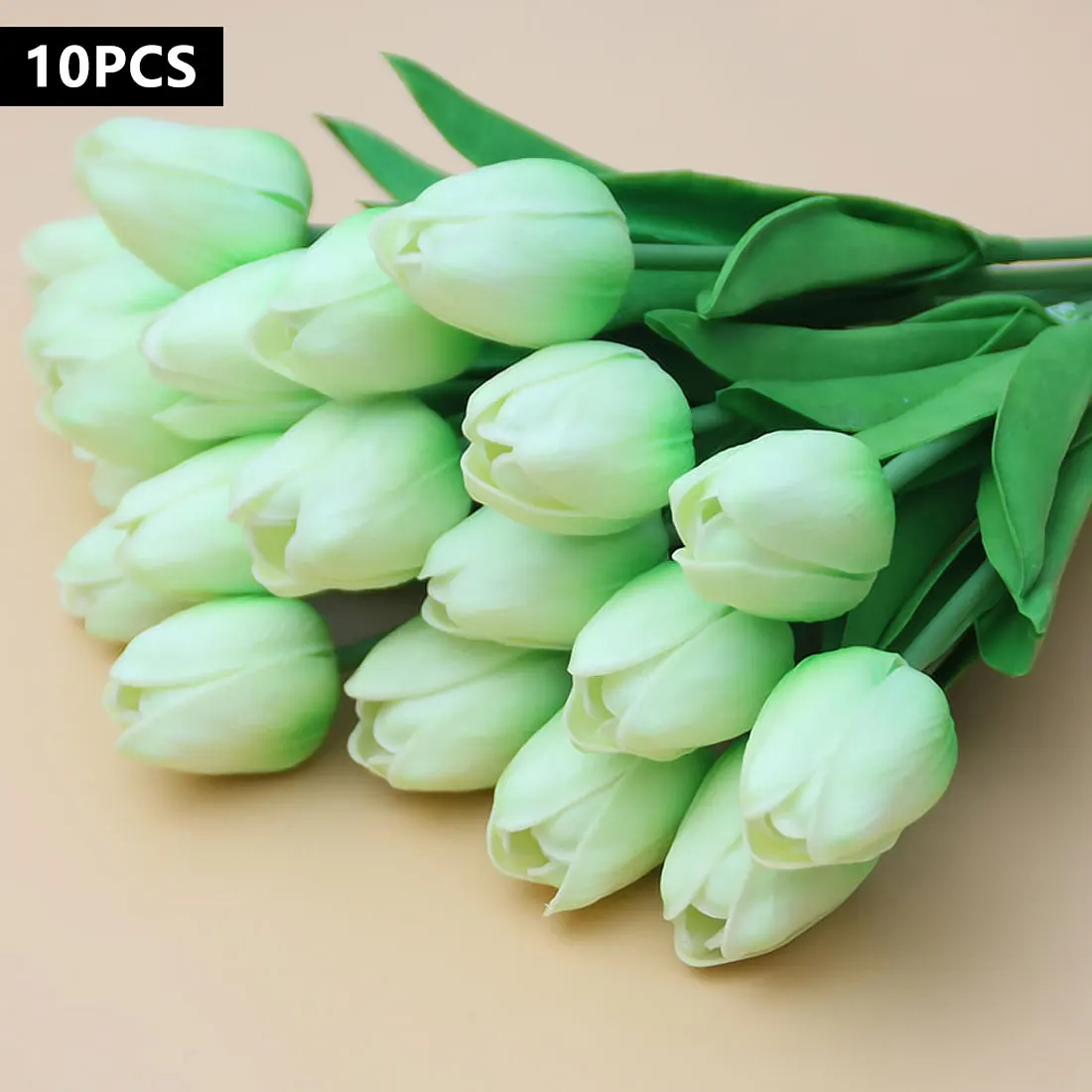 White Green Цветок тюльпана, 10 шт., искусственный букет из искусственного шелка для дома, вечерние, свадебные украшения - Цвет: White Green