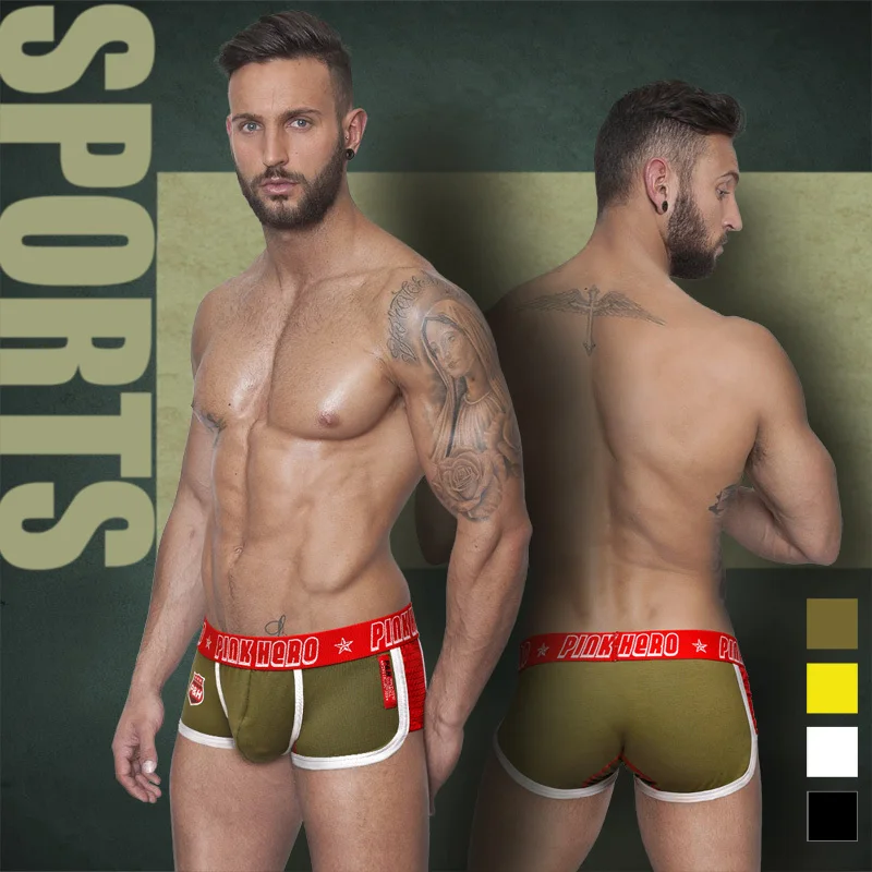 4pcs/lot Men's underwear comfortable sexy cotton men boxers panties cueca pink hero Breathable mesh 1225 |