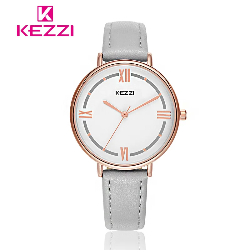 Женские кварцевые часы Kezzi водонепроницаемые из кожи карамельного цвета для