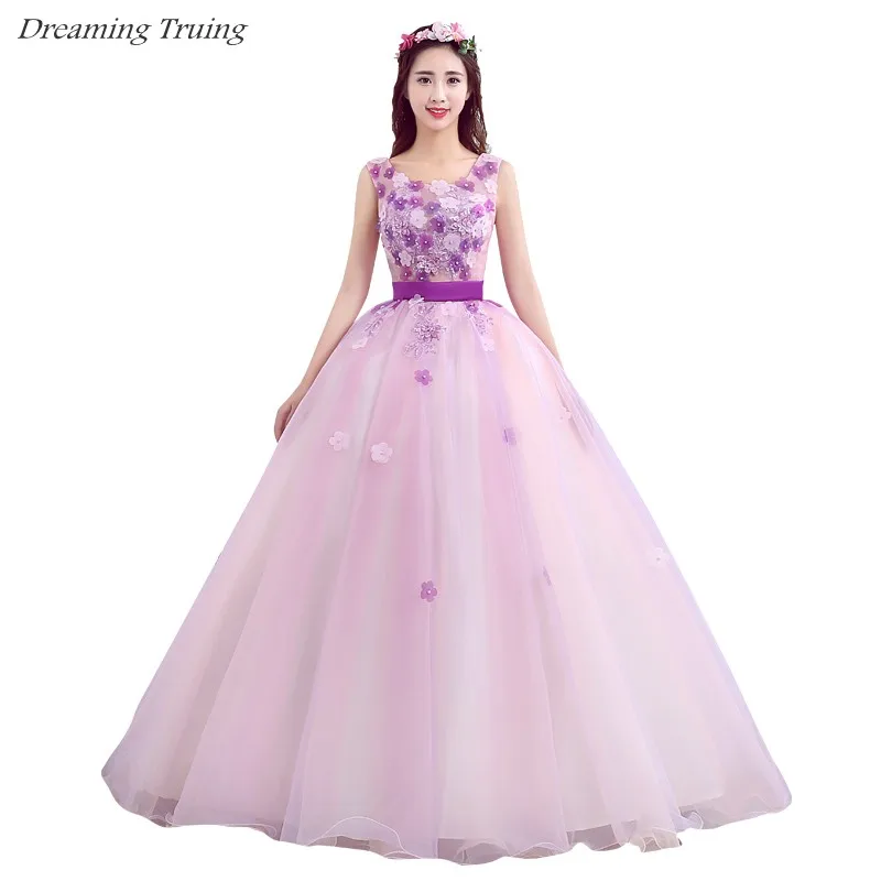 Дешевое бальное платье светло-фиолетовое Кинсеаньера Vestidos 15 Anos 2019 Тюль 3D цветы в