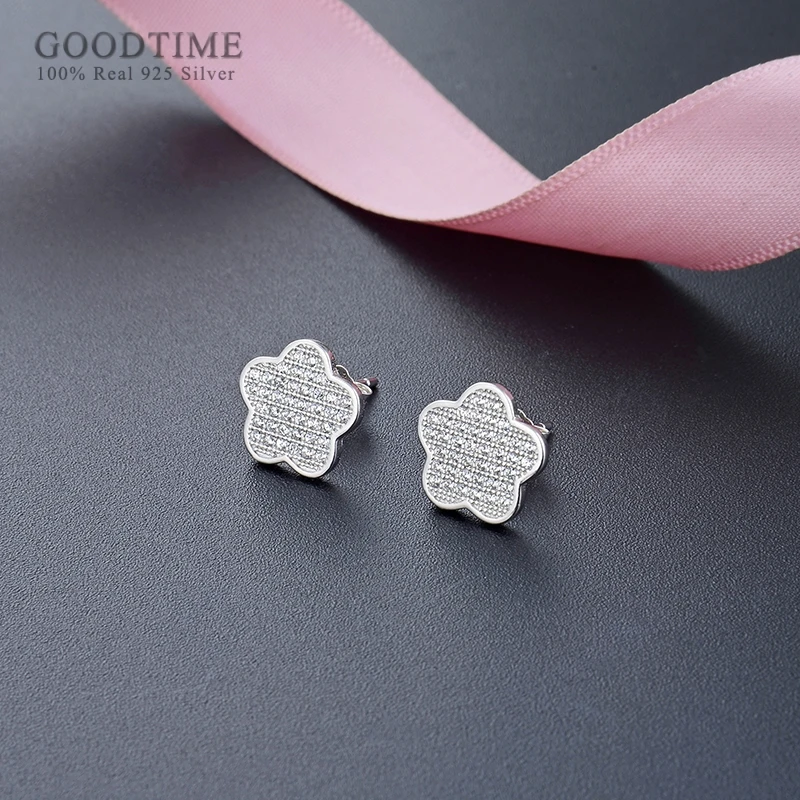 Женские серьги гвоздики из серебра 925 пробы с цветком и цирконием украшение для