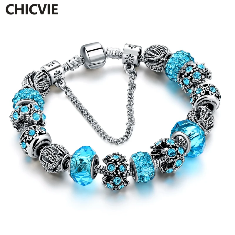 

CHICVIE Blue Crystal Charm Friendship Bracelets & Bangles For Women Trendy Silver Color Wedding DIY Jewelry Bracelets SBR160158