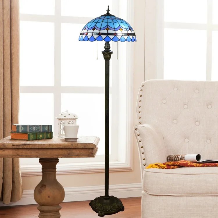 16 дюймов Тиффани Синий Средиземноморский витражи Стекло торшер E27 110 240V для дома