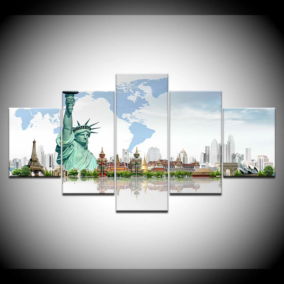 Холст картины статуя свободы США 5 шт. настенная живопись модульная обои печати