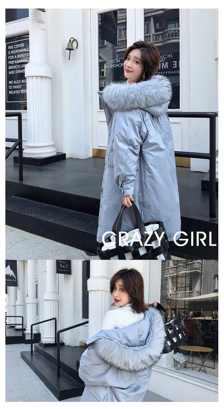 Tcyeek Winter Down Jacket Women 90% White Duck Down Coat Female Large Raccoon Fur Hooded Parka Coats Female Long Jackets LWL1147