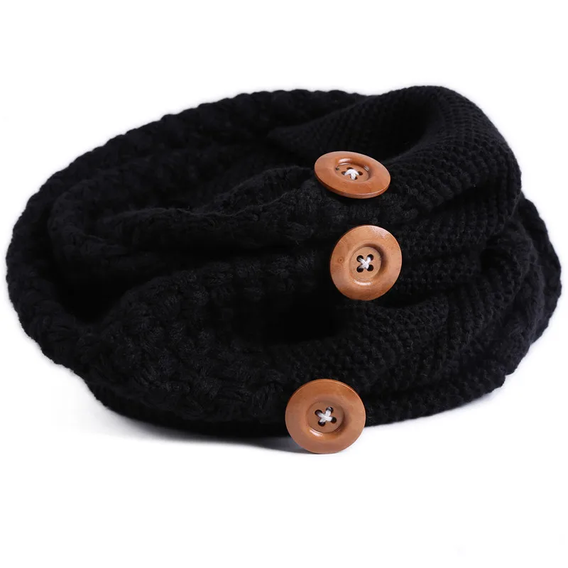 Модный зимний теплый шарф два круга 3 пуговицы вязаный шерстяной воротник хомут