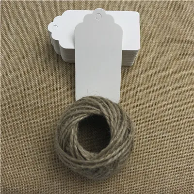 white with 15m rope 100 шт./лот, белые, черные, коричневые бирки из крафт-бумаги, сделай сам, головка гребешка, этикетка, багаж, свадебная заметка, пустая цена, бирка, веревка, 4*8 см - Цвет: white with 15m rope
