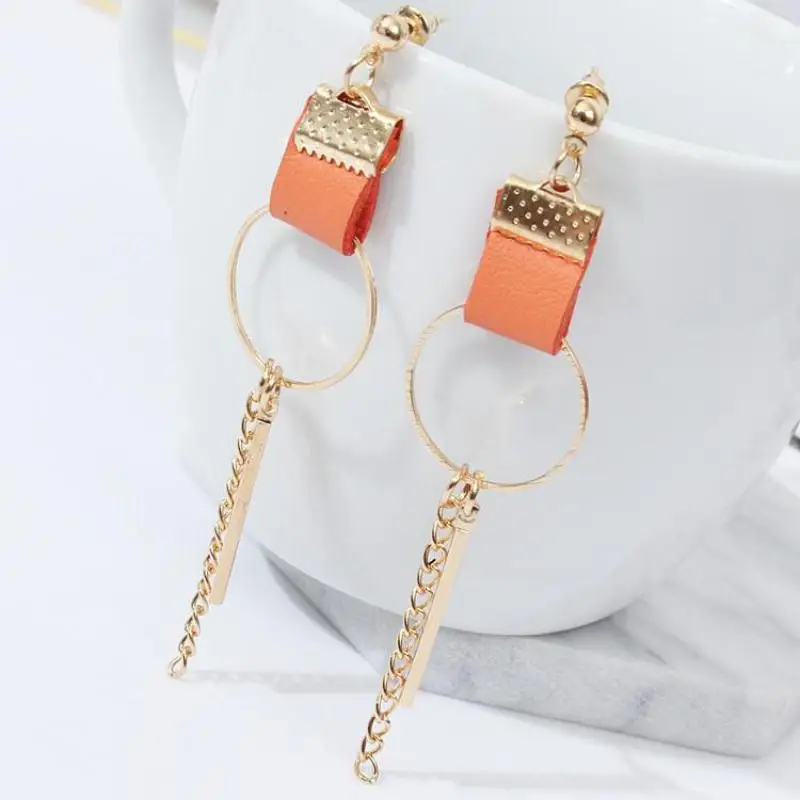 Серьги женские из кожи с круглыми кисточками геометрические серьги сережки|colorful