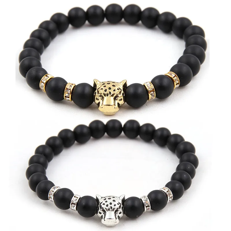 Леопардовая головка камень из натуральной лавы оникс браслет бисера Будда Шарм