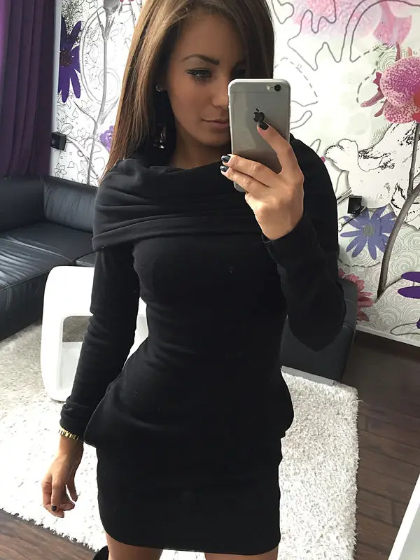 2018 осень и зима новый трехцветный свитер с капюшоном сумка Хип-хоп платье