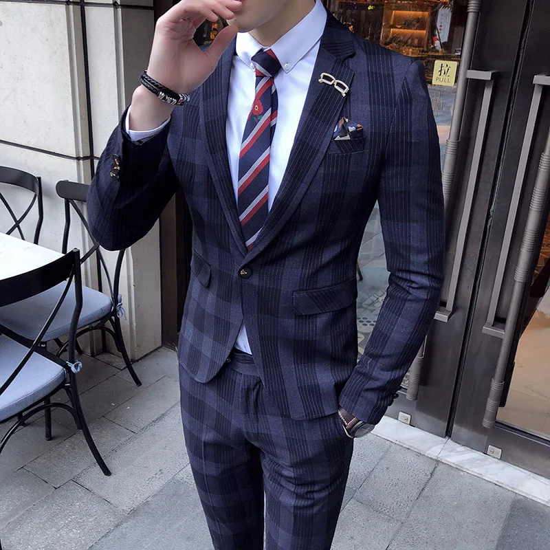 Мужской большой клетчатый костюм длиной до щиколотки Homme Mariage Cofee элегантный в