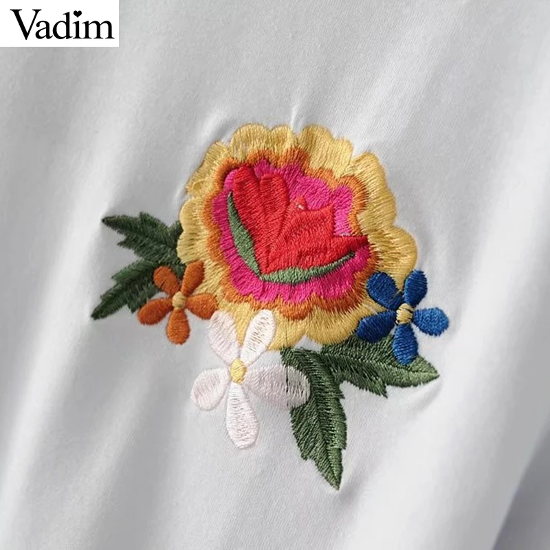 Вадим милый женский цветочный вышивка футболка О образный вырез короткий рукав