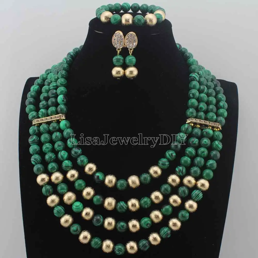 Фантастический зеленый Модный Африканский бисер набор ювелирных изделий серьги нигерийский Свадебный подарок ожерелье для женщин Бесплат...