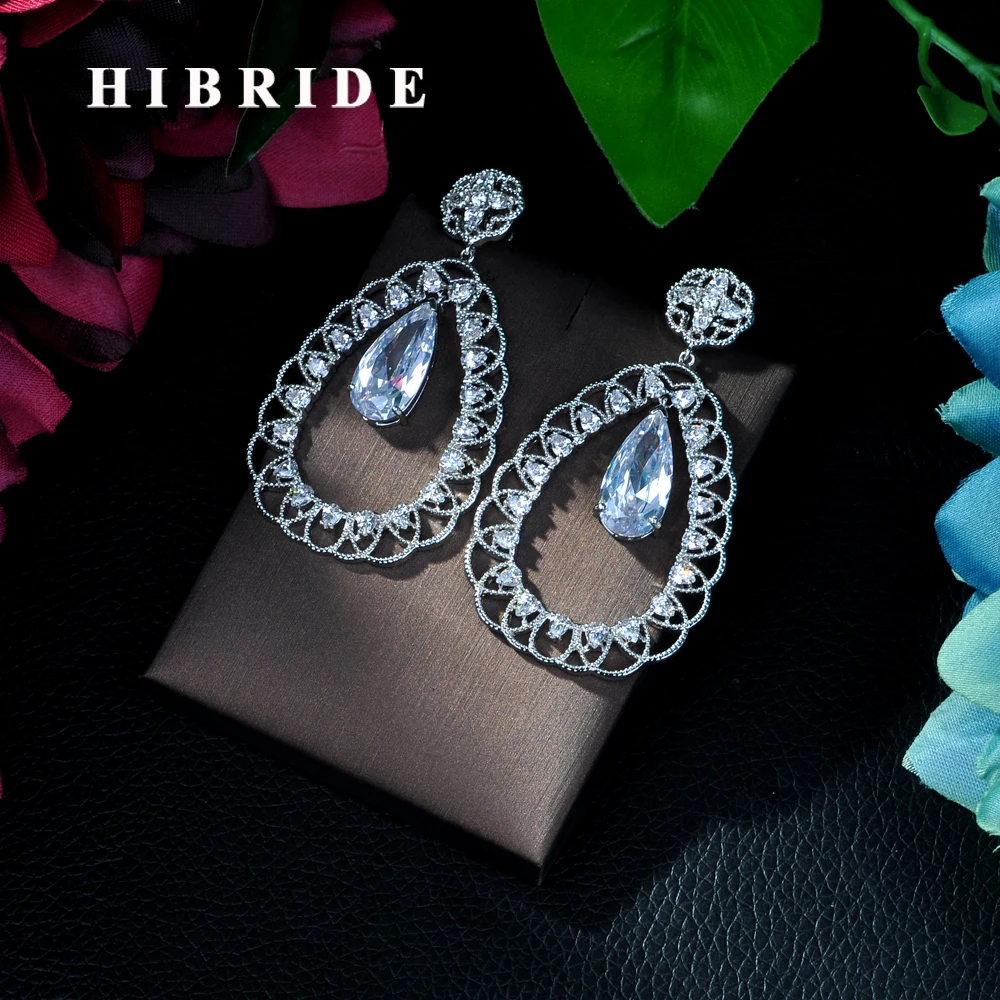 

HIBRIDE New Fashion Popular Luxury Long Round Shape Dangle Earring Mirco Pave Cubic Zirconia Engagement Party Earring E-91