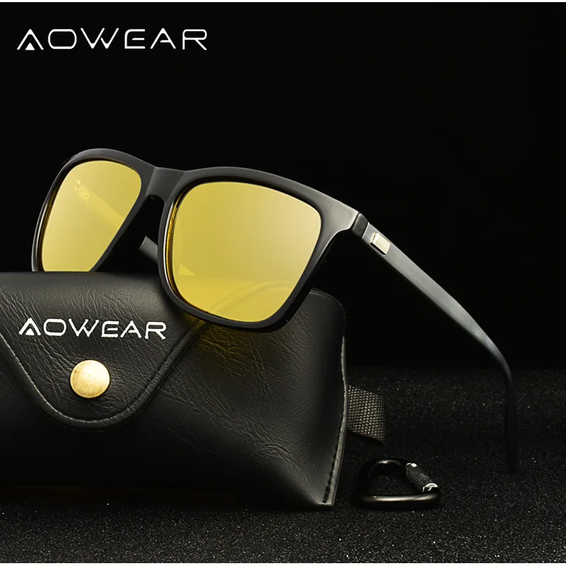 AOWEAR, HD очки ночного видения, мужские алюминиевые желтые линзы, солнцезащитные очки, мужские, поляризационные, для ночного видения, очки для вождения, Oculos Gafas De Sol