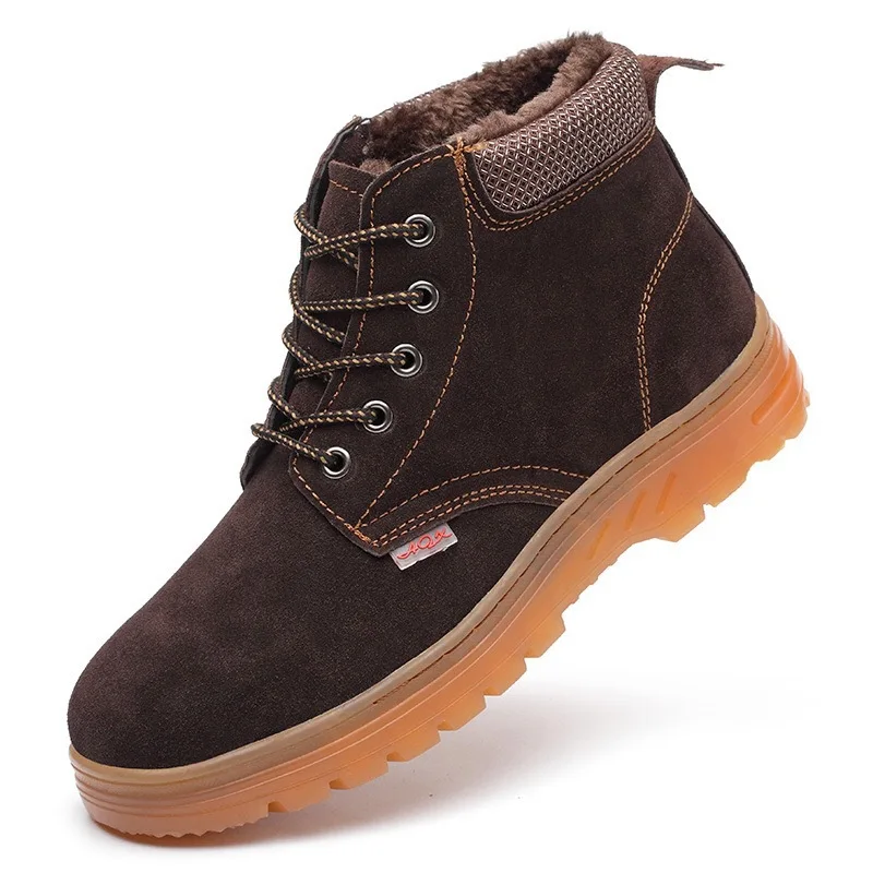 

men's plus size steel toe caps working safety warm cotton-padded shoes construction site worker winter snow security fur boots