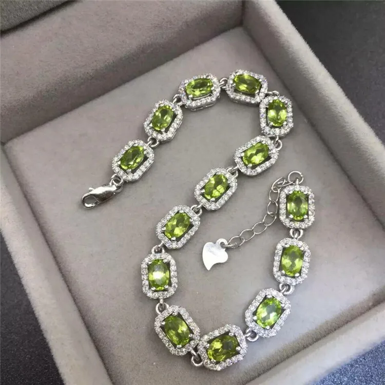 

KJJEAXCMY fine jewelry S925 Silver inlay natural olive-stone female style bracelet silver ornaments shiny hand ornaments bnhg